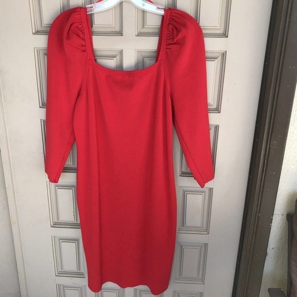 Lily Rose Sweater Dress Plus Sz2XL Red Square Neck/Back Puffed 3/4 Sleeve Mint - Picture 1 of 9